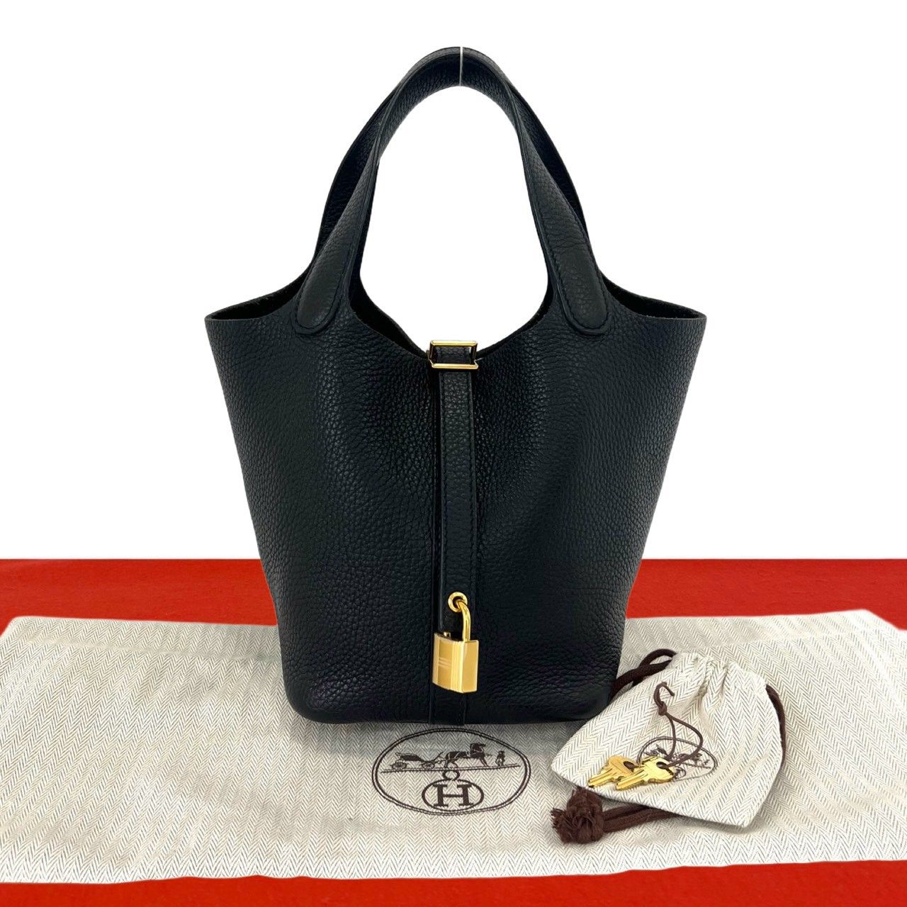 Hermes Picotin Lock PM Taurillon Clemence Leather Handle Tote Bag Black
