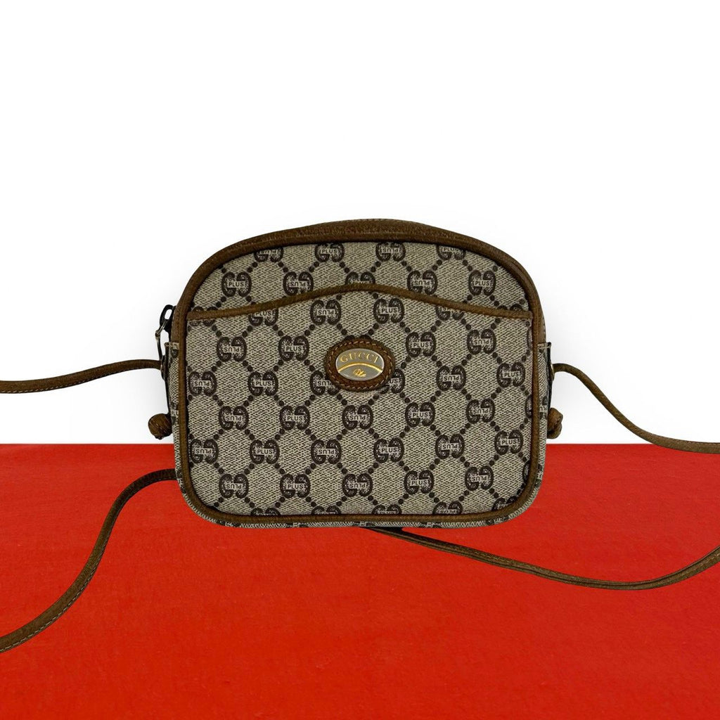 Gucci Vintage Plus Logo Leather Mini Shoulder Bag Pochette Brown