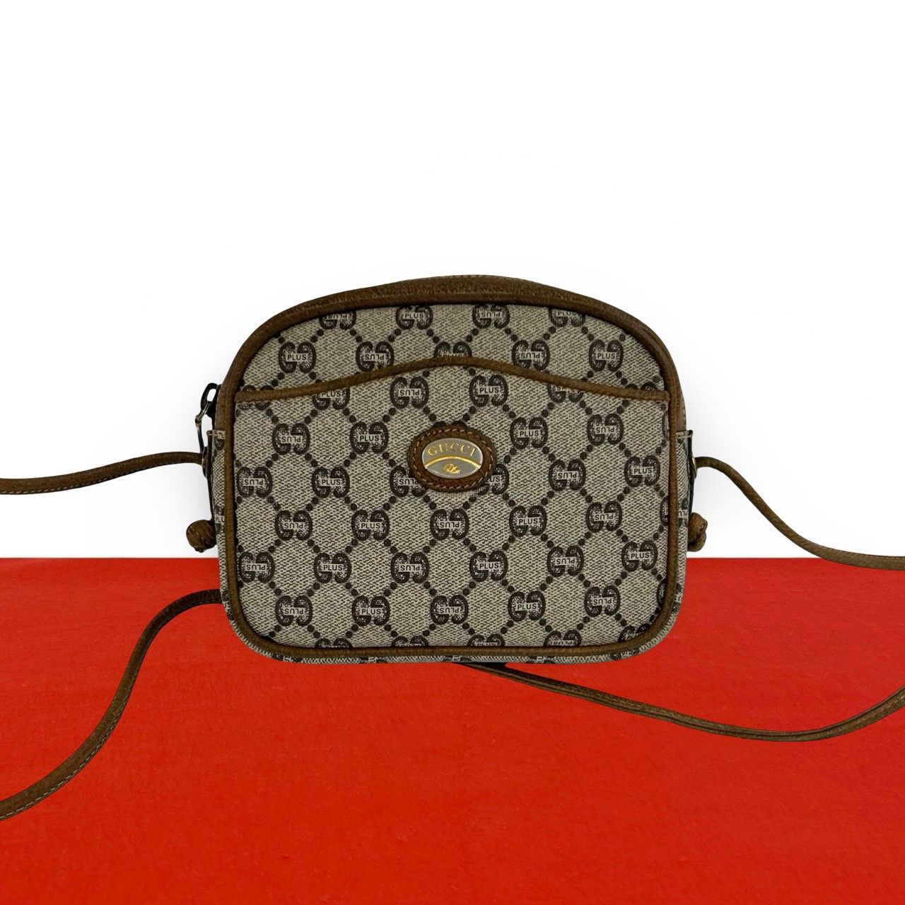 Gucci Vintage Plus Logo Leather Mini Shoulder Bag Pochette Brown