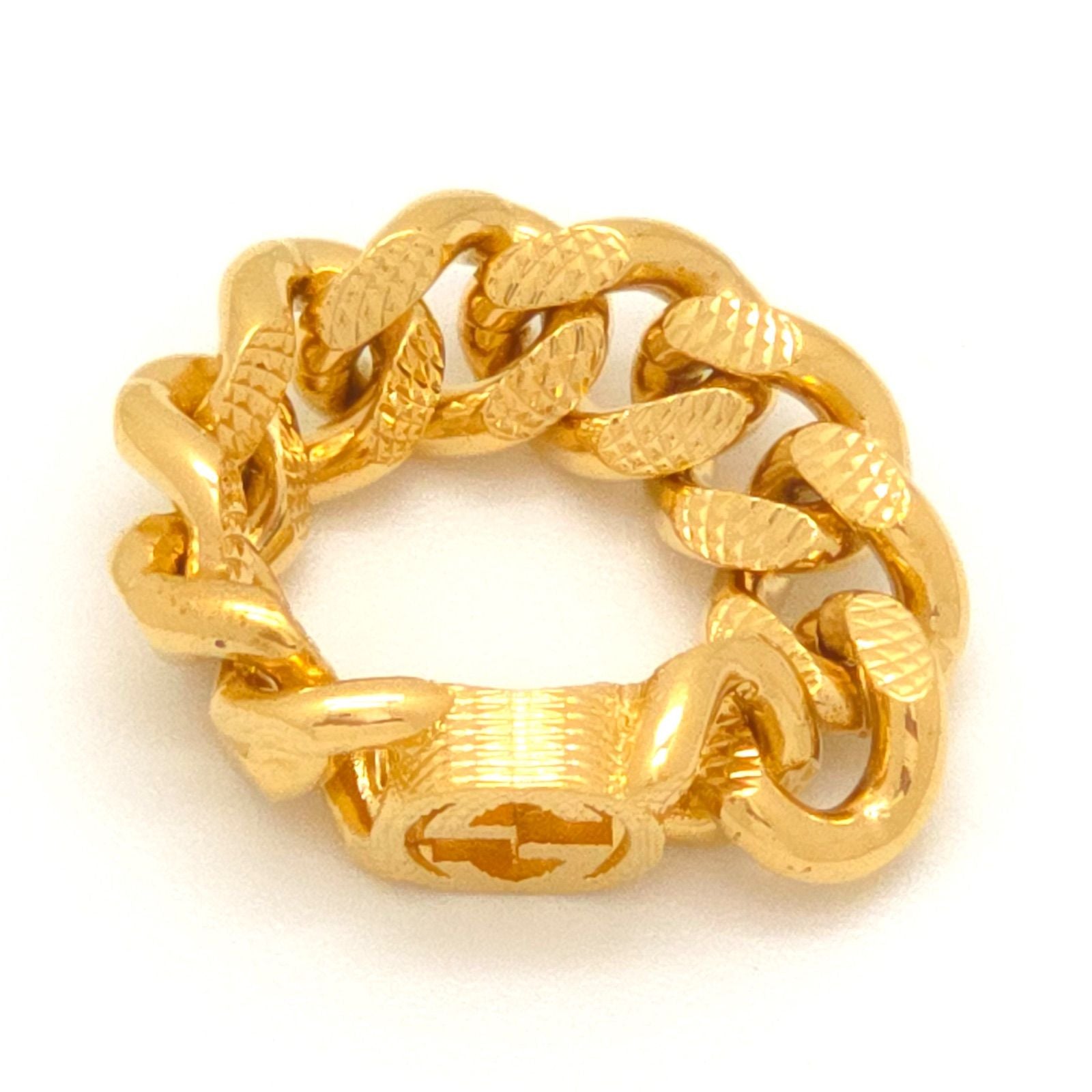 Gucci Interlocking Golmet Chain Ring S No 12 Gold Finish Metal Box Bag — view 4