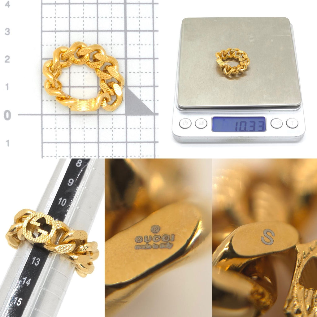 Gucci Interlocking Golmet Chain Ring S No 12 Gold Finish Metal Box Bag — view 5