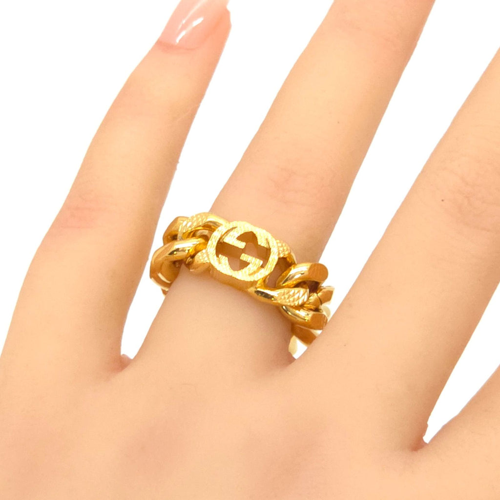 Gucci Interlocking Golmet Chain Ring S No 12 Gold Finish Metal Box Bag