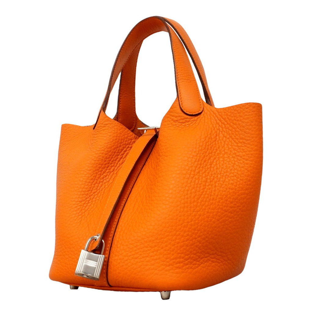 Hermes Picotin Lock PM Taurillon Clemence Orange Silver Handbag