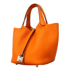 Hermes Picotin Lock PM Taurillon Clemence Orange Silver Handbag