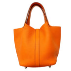 Hermes Picotin Lock PM Taurillon Clemence Orange Silver Handbag — view 8