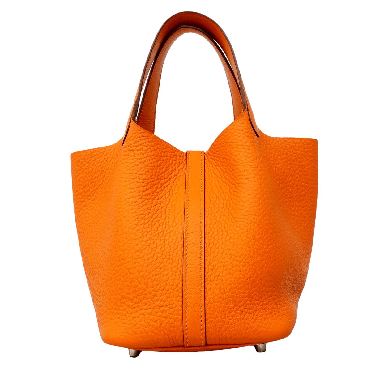Hermes Picotin Lock PM Taurillon Clemence Orange Silver Handbag — view 8