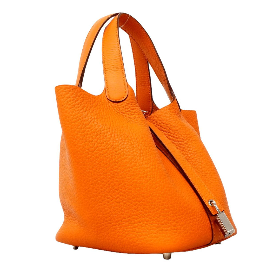 Hermes Picotin Lock PM Taurillon Clemence Orange Silver Handbag — view 2