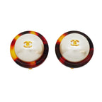 Chanel Earrings Vintage CC Logo Tortoiseshell Pattern Round