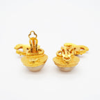 Chanel Earrings Vintage CC Logo Gold Plated Faux Pearl — view 3