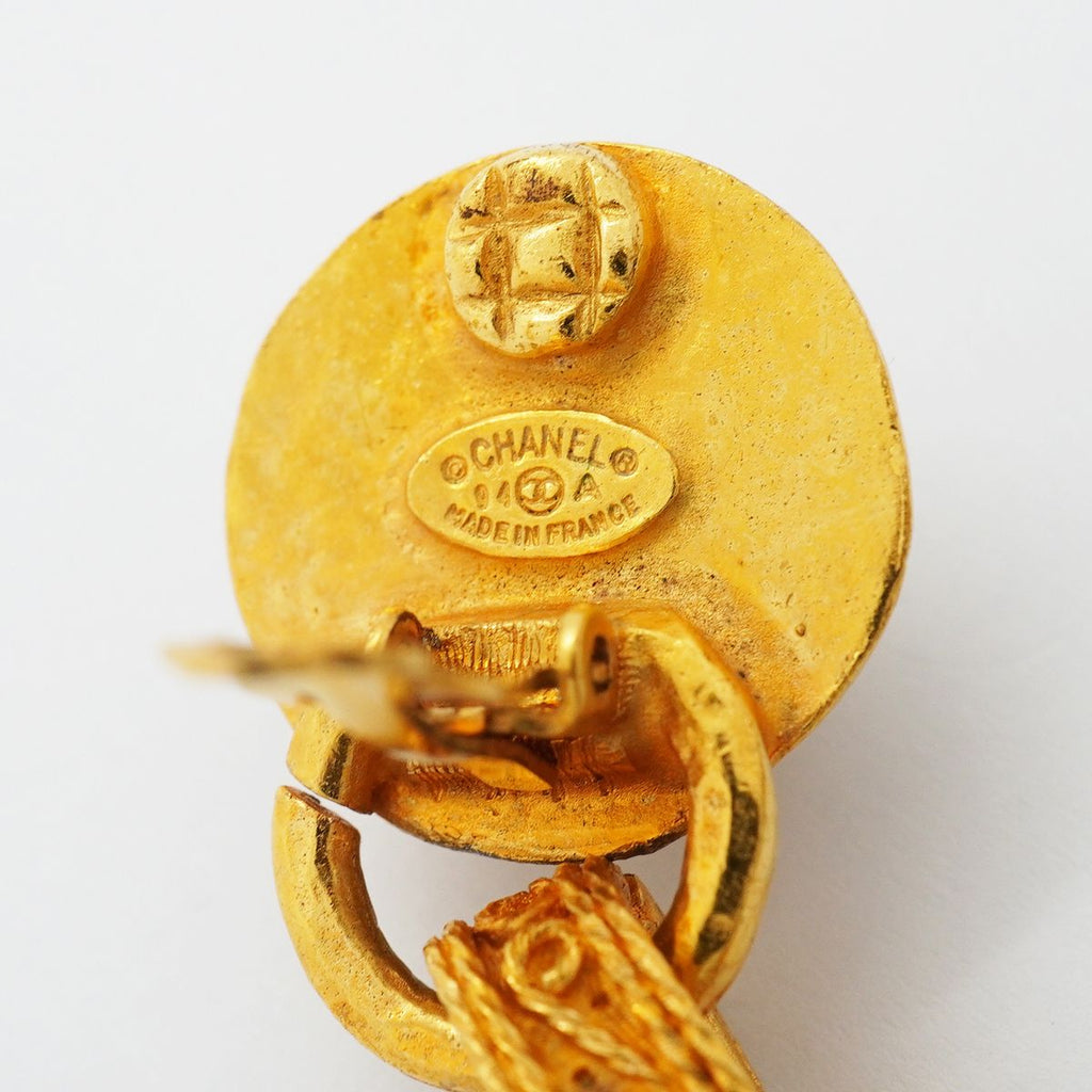 Chanel Earrings Vintage CC Logo Gold Plated Faux Pearl — view 4