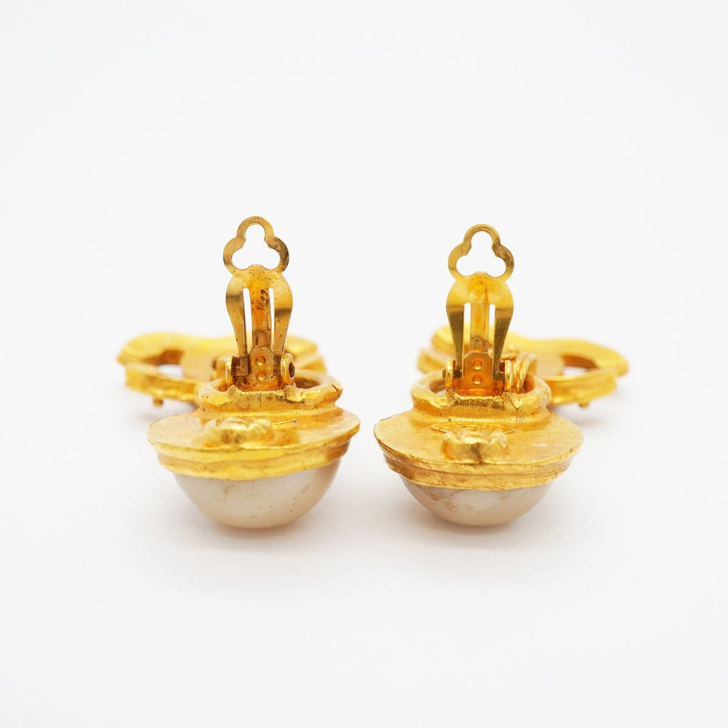 Chanel Earrings Vintage CC Logo Gold Plated Faux Pearl — view 7