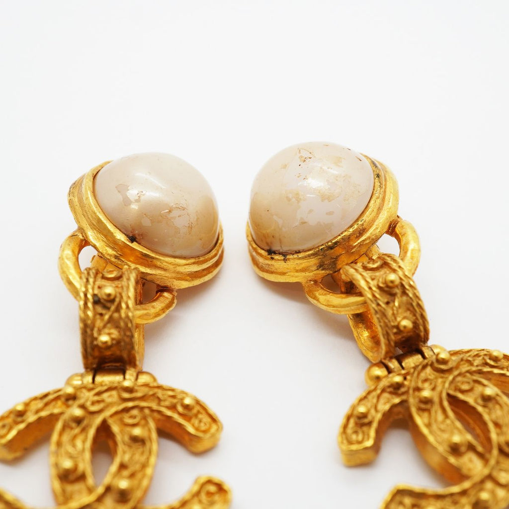 Chanel Earrings Vintage CC Logo Gold Plated Faux Pearl — view 6