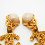 Chanel Earrings Vintage CC Logo Gold Plated Faux Pearl — view 6