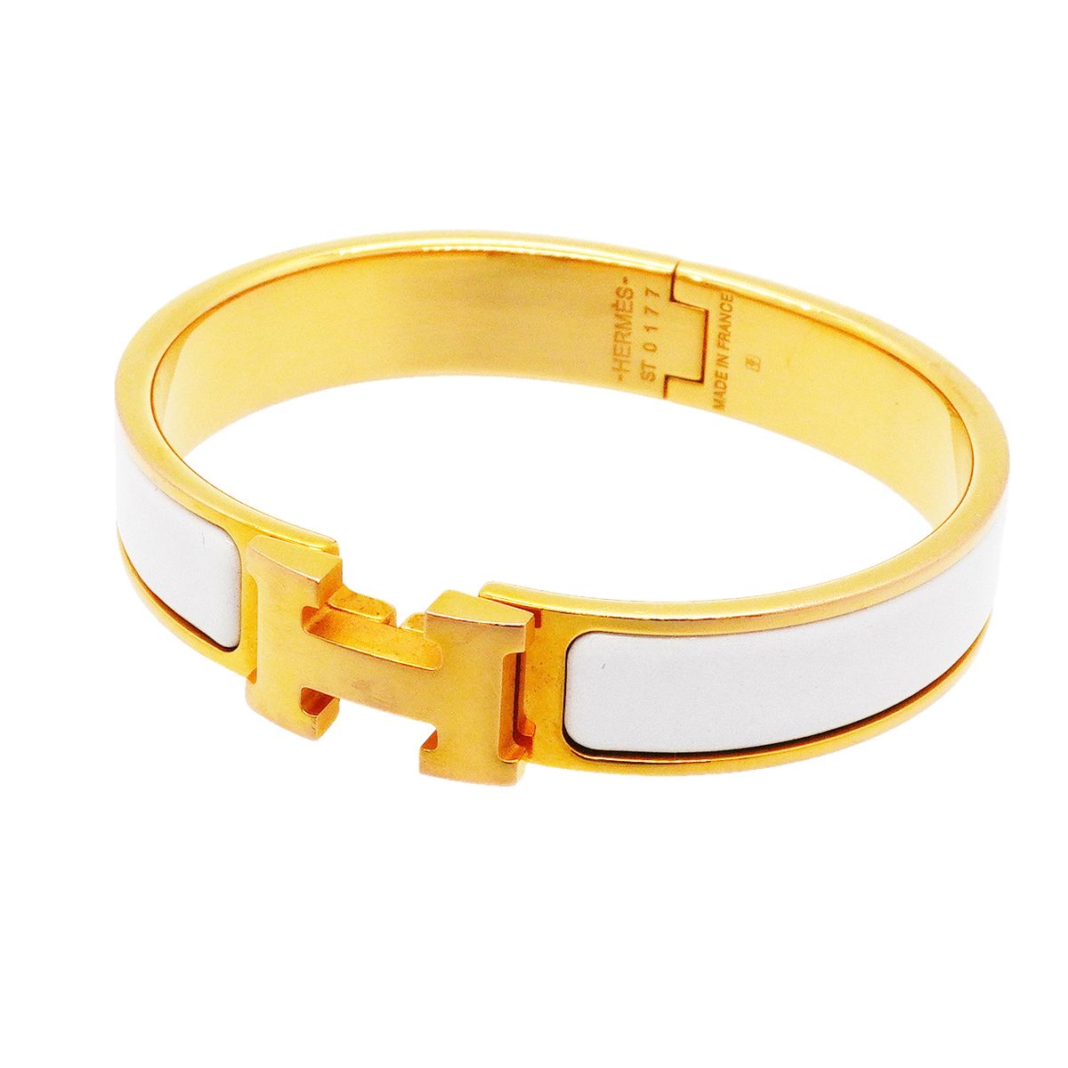 Hermes Bangle Clic Clac PM Gold Plated White Bracelet
