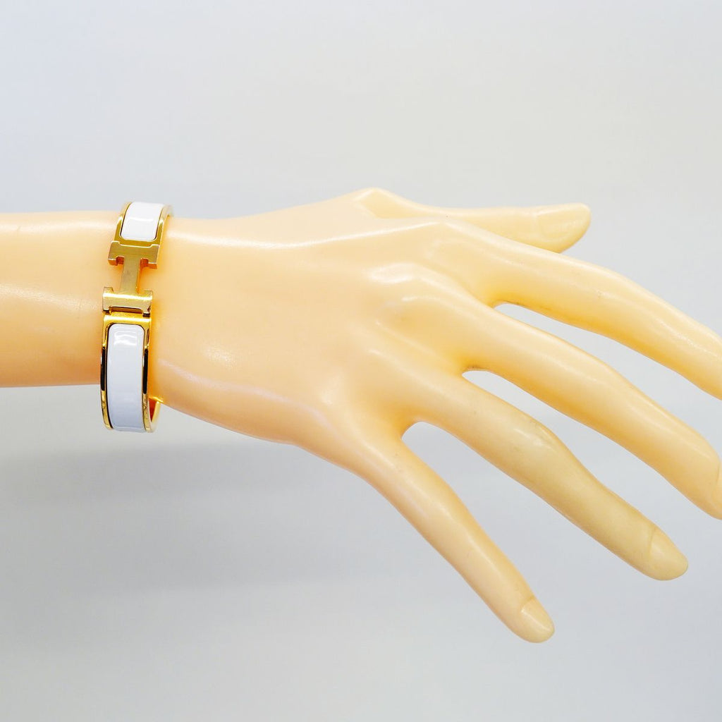 Hermes Bangle Clic Clac PM Gold Plated White Bracelet — view 6