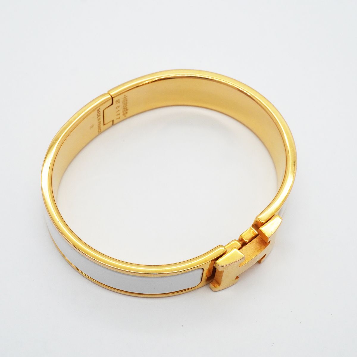 Hermes Bangle Clic Clac PM Gold Plated White Bracelet — view 2