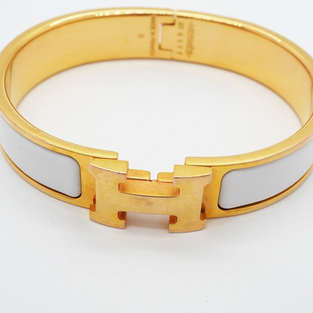 Hermes Bangle Clic Clac PM Gold Plated White Bracelet — view 4