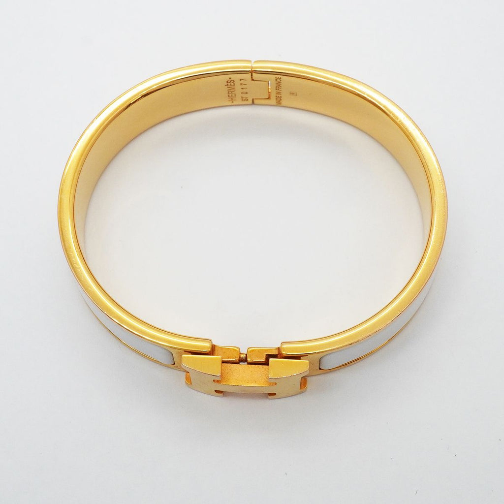 Hermes Bangle Clic Clac PM Gold Plated White Bracelet — view 3
