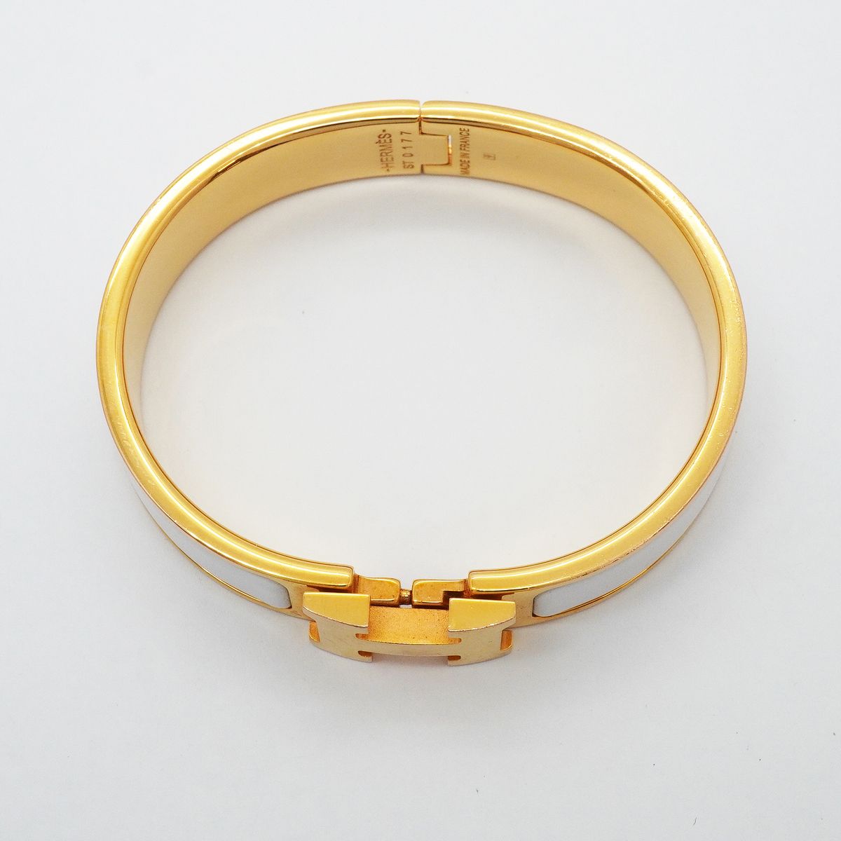 Hermes Bangle Clic Clac PM Gold Plated White Bracelet — view 3