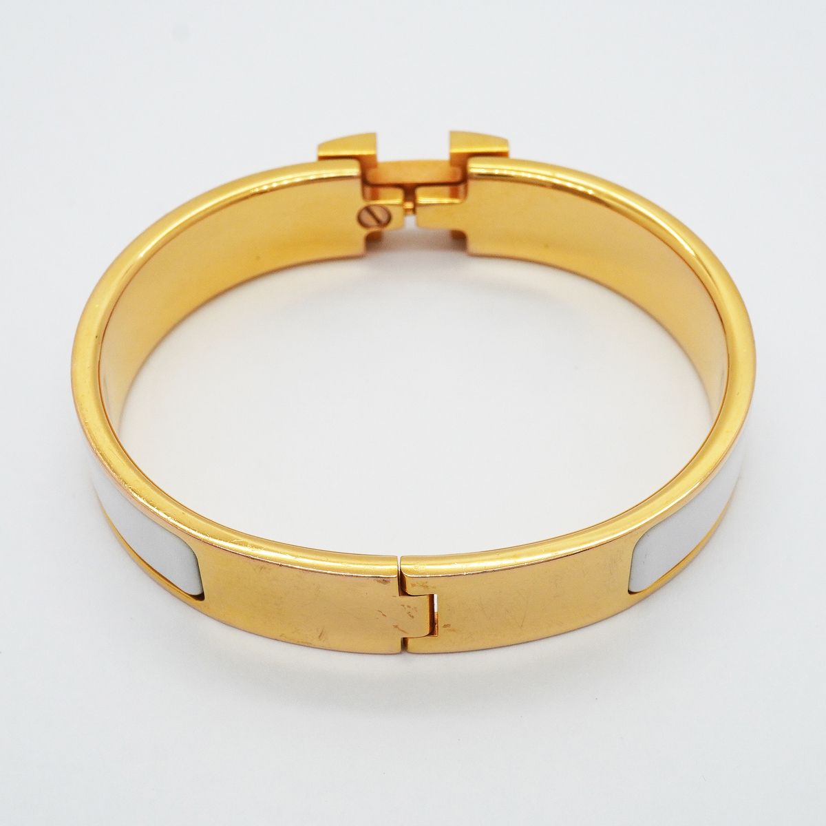 Hermes Bangle Clic Clac PM Gold Plated White Bracelet — view 7
