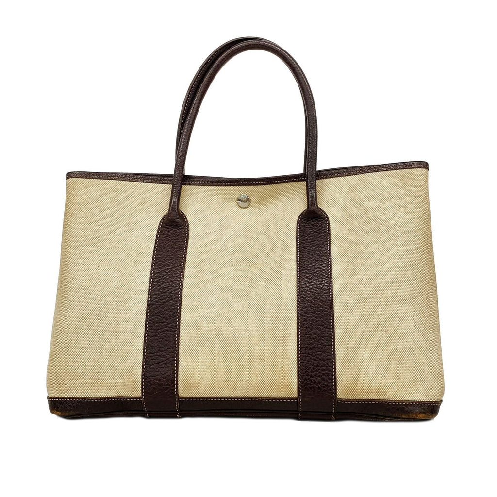 Hermes Tote Bag Garden Party PM Toile Ash Brown Silver