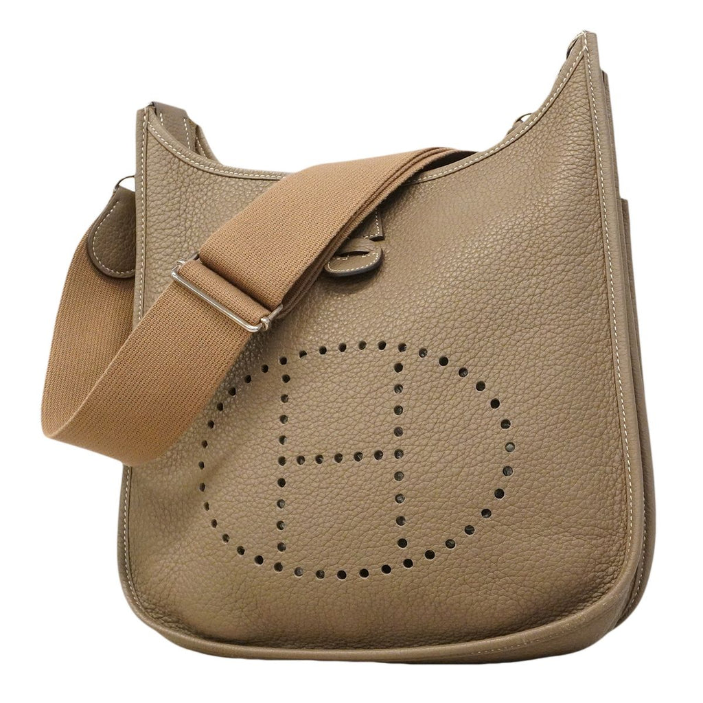 Hermes Shoulder Bag Evelyne Taurillon Clemence Etoupe Silver