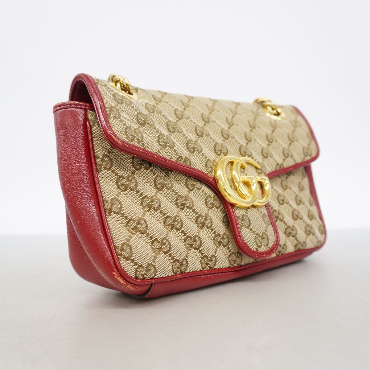Gucci Shoulder Bag GG Canvas Marmont Beige Red Gold — view 2