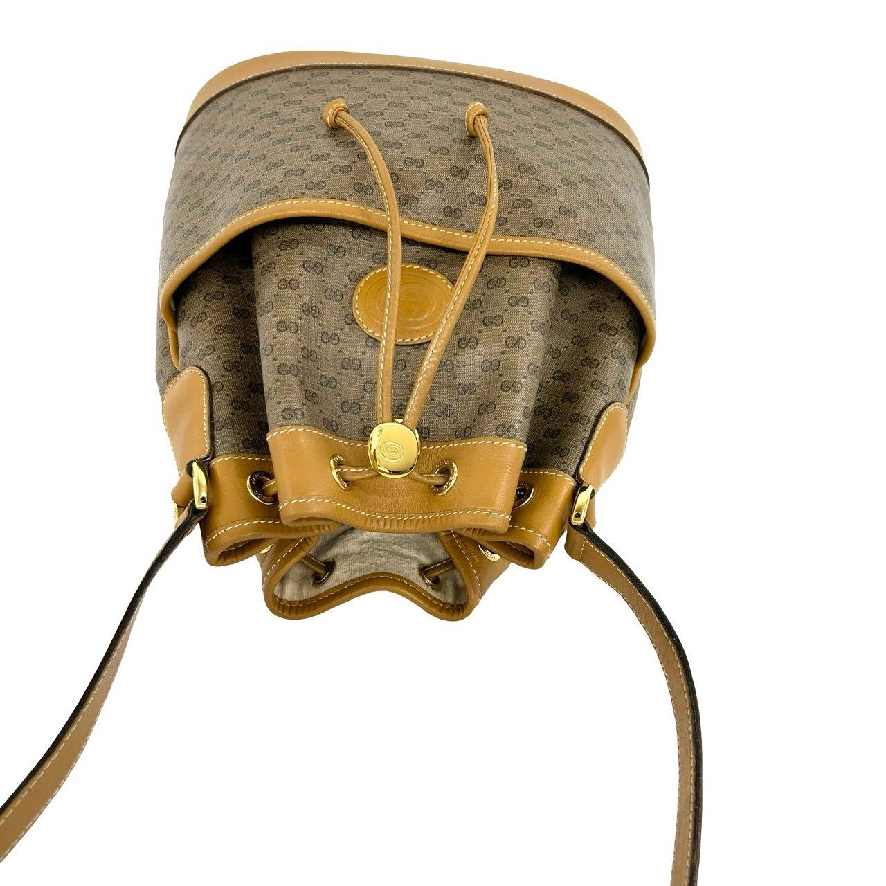 Gucci Vintage Micro GG Pattern Logo Leather Drawstring Shoulder Bag Brown — view 4