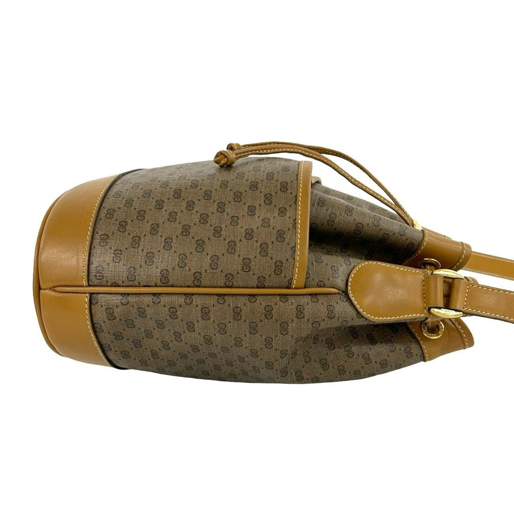 Gucci Vintage Micro GG Pattern Logo Leather Drawstring Shoulder Bag Brown — view 6