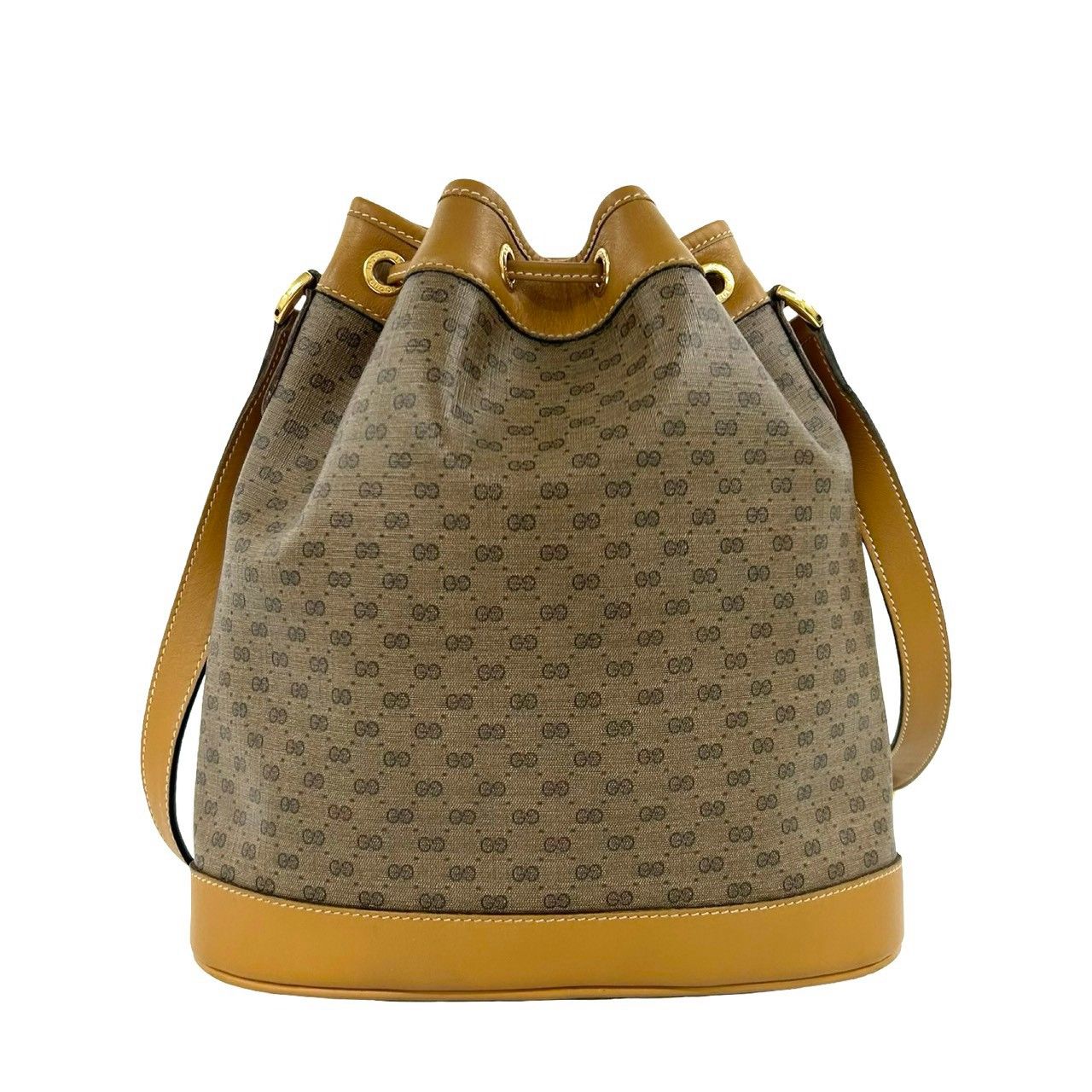Gucci Vintage Micro GG Pattern Logo Leather Drawstring Shoulder Bag Brown — view 3