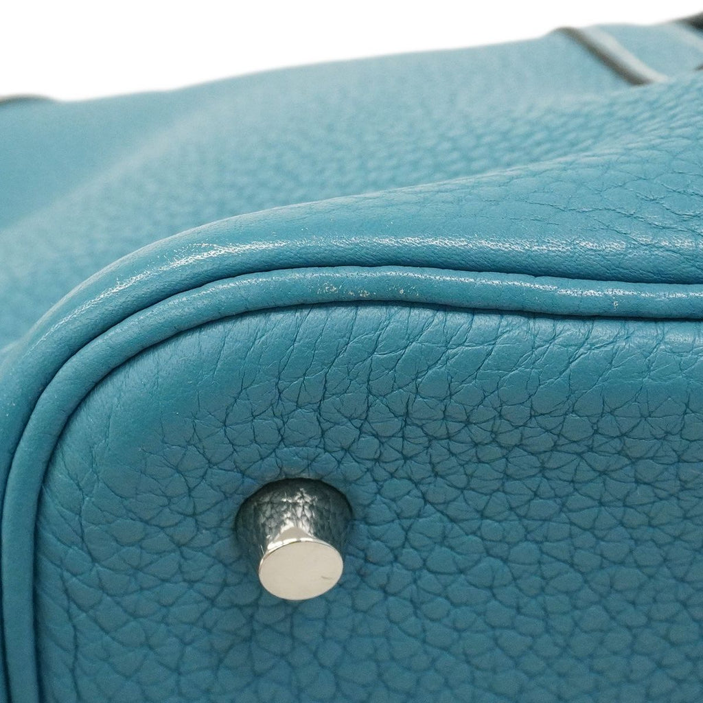 Hermes Picotin Lock MM Taurillon Clemence Blue Jean Silver Handbag — view 8
