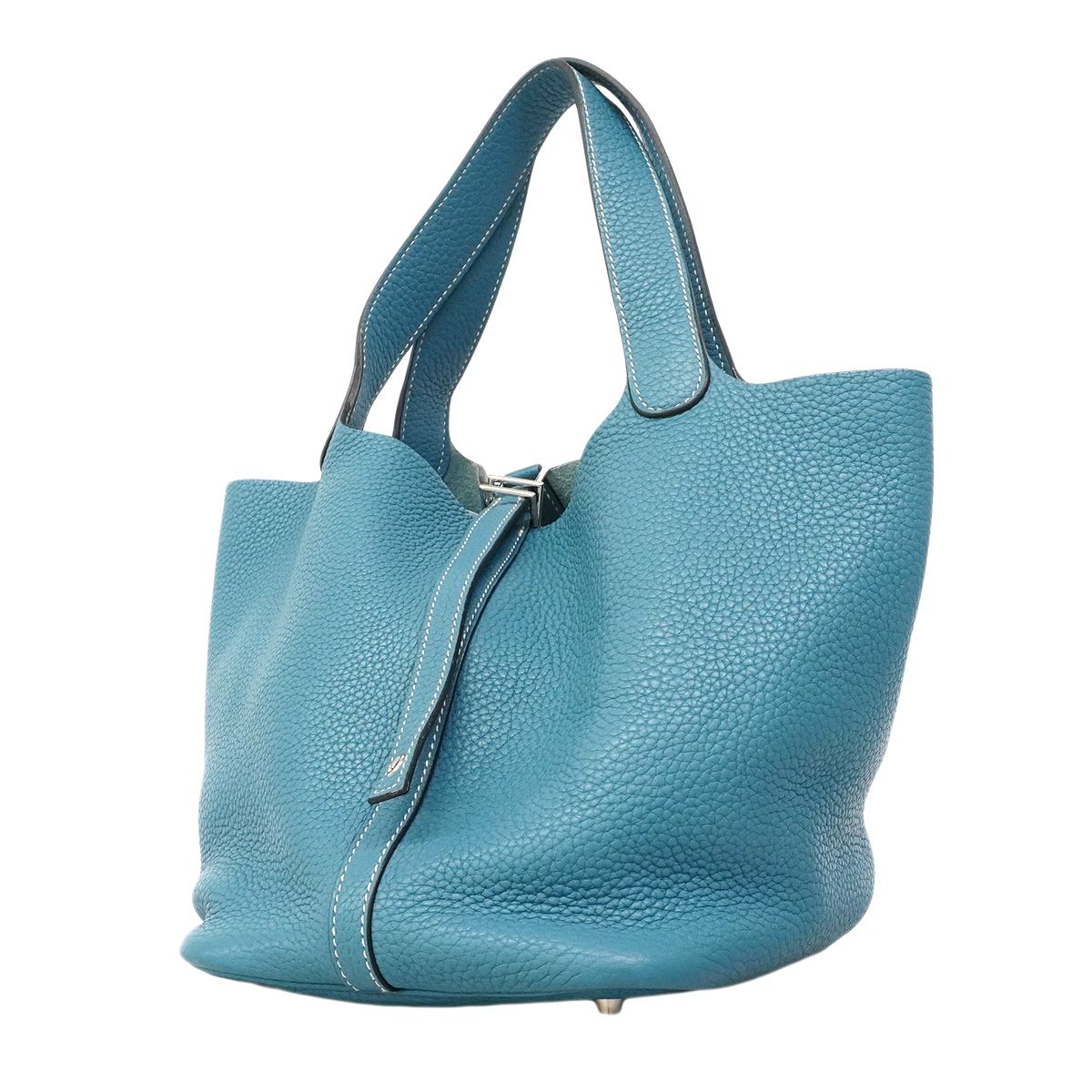 Hermes Picotin Lock MM Taurillon Clemence Blue Jean Silver Handbag