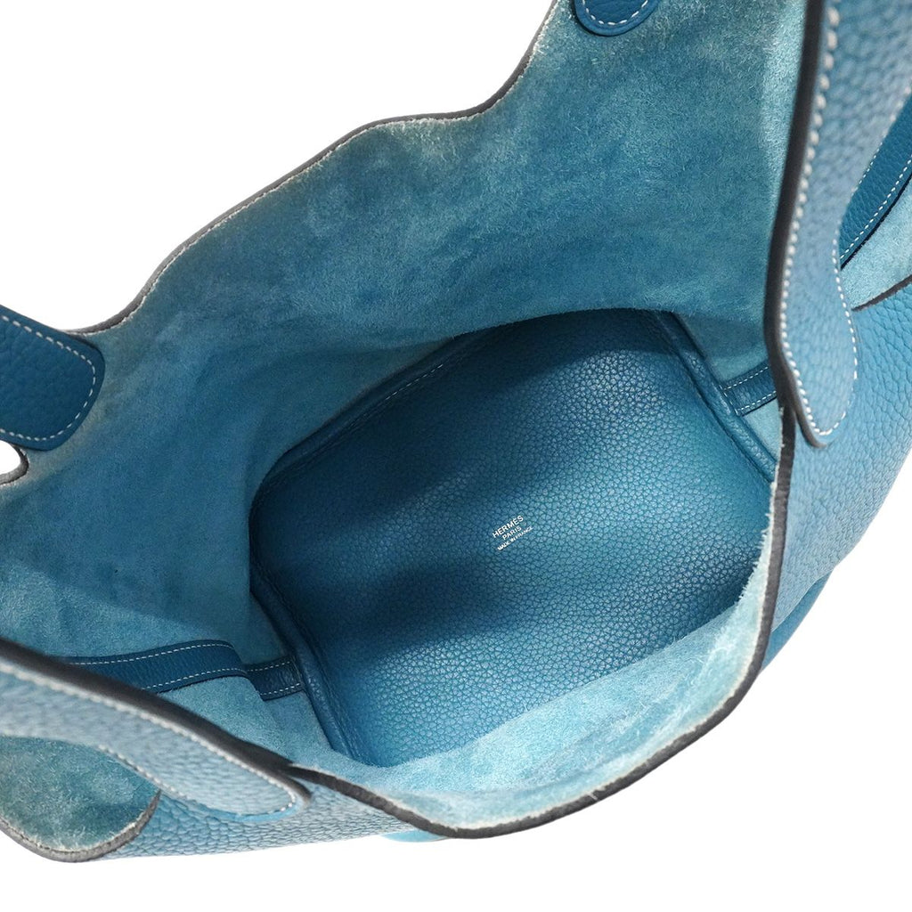 Hermes Picotin Lock MM Taurillon Clemence Blue Jean Silver Handbag — view 4