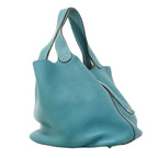Hermes Picotin Lock MM Taurillon Clemence Blue Jean Silver Handbag — view 2