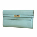 Hermes Wallet Kelly Veau Epsom Blue Zephyr Silver