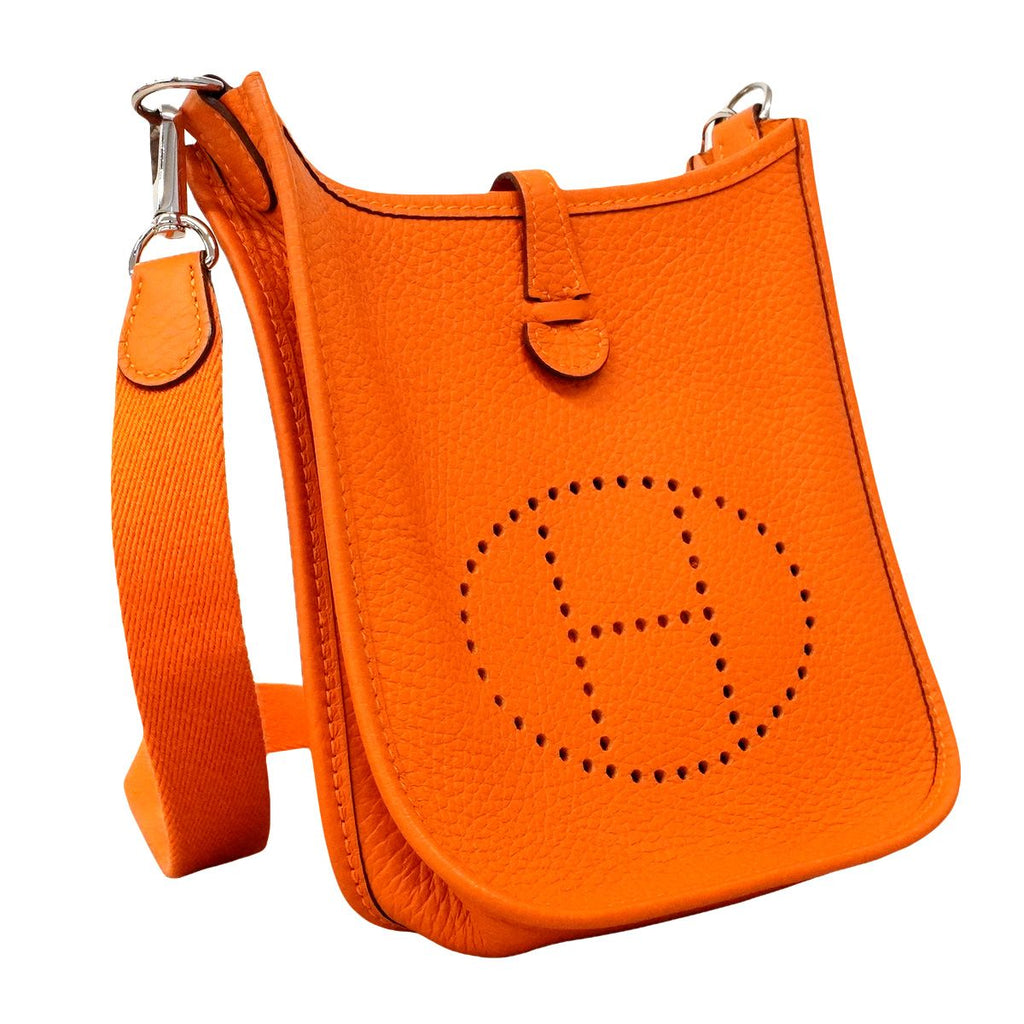 Hermes Shoulder Bag Evelyne TPM Taurillon Clemence Orange Silver — view 2