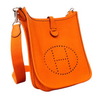Hermes Shoulder Bag Evelyne TPM Taurillon Clemence Orange Silver — view 2