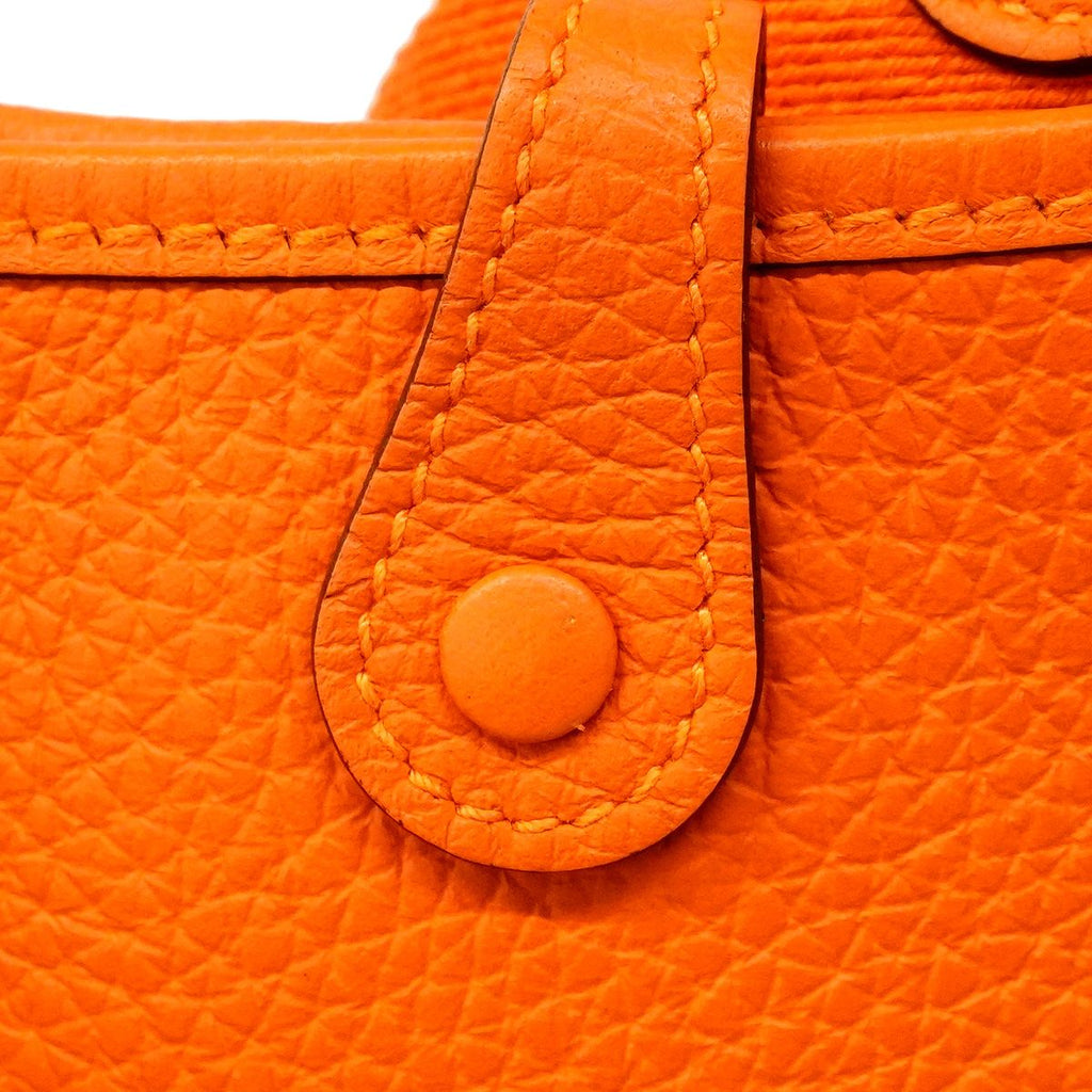 Hermes Shoulder Bag Evelyne TPM Taurillon Clemence Orange Silver — view 8