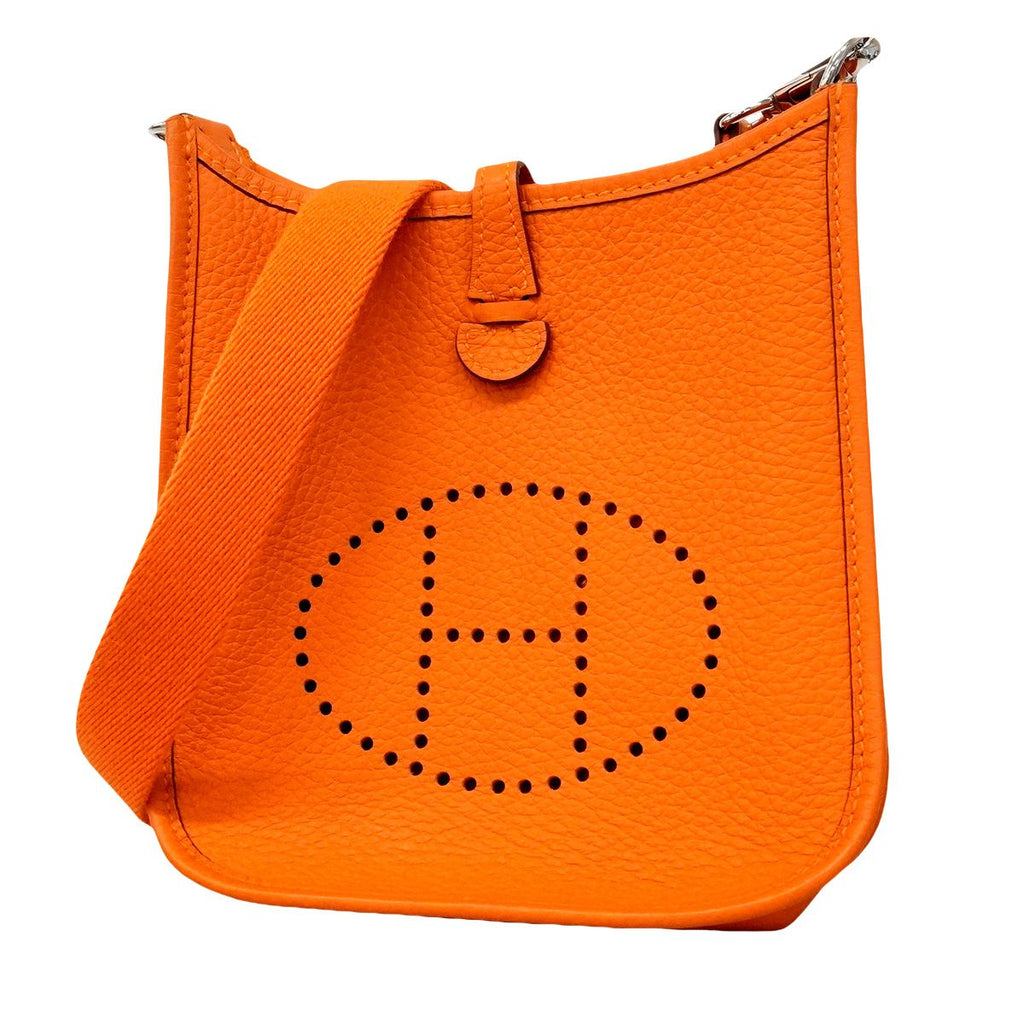 Hermes Shoulder Bag Evelyne TPM Taurillon Clemence Orange Silver