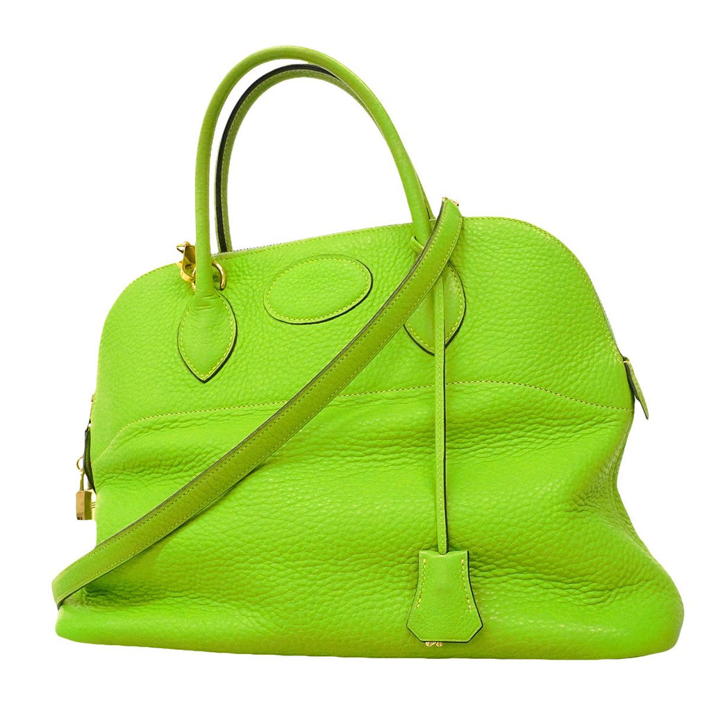 Hermes Bolide 35 Taurillon Clemence Apple Green Gold 2-Way Bag