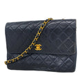 Chanel Shoulder Bag Mini Quilted Lambskin Black Gold