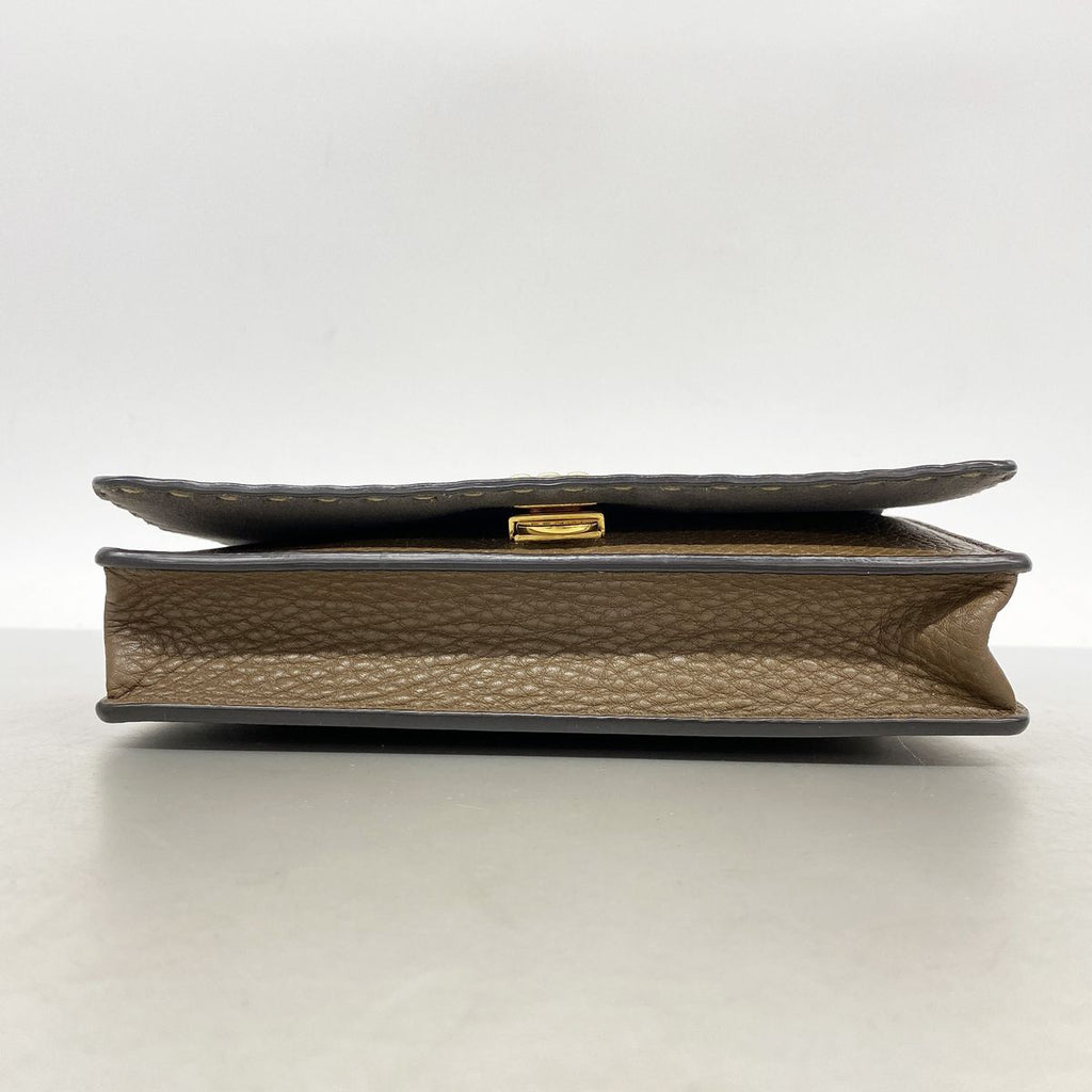 Fendi Shoulder Bag Selleria Leather Brown Gold — view 3