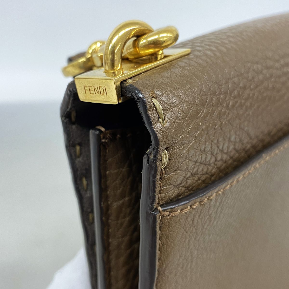 Fendi Shoulder Bag Selleria Leather Brown Gold — view 7