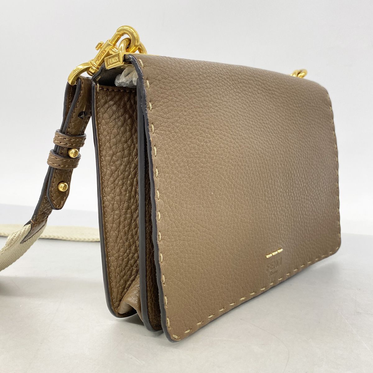 Fendi Shoulder Bag Selleria Leather Brown Gold — view 2