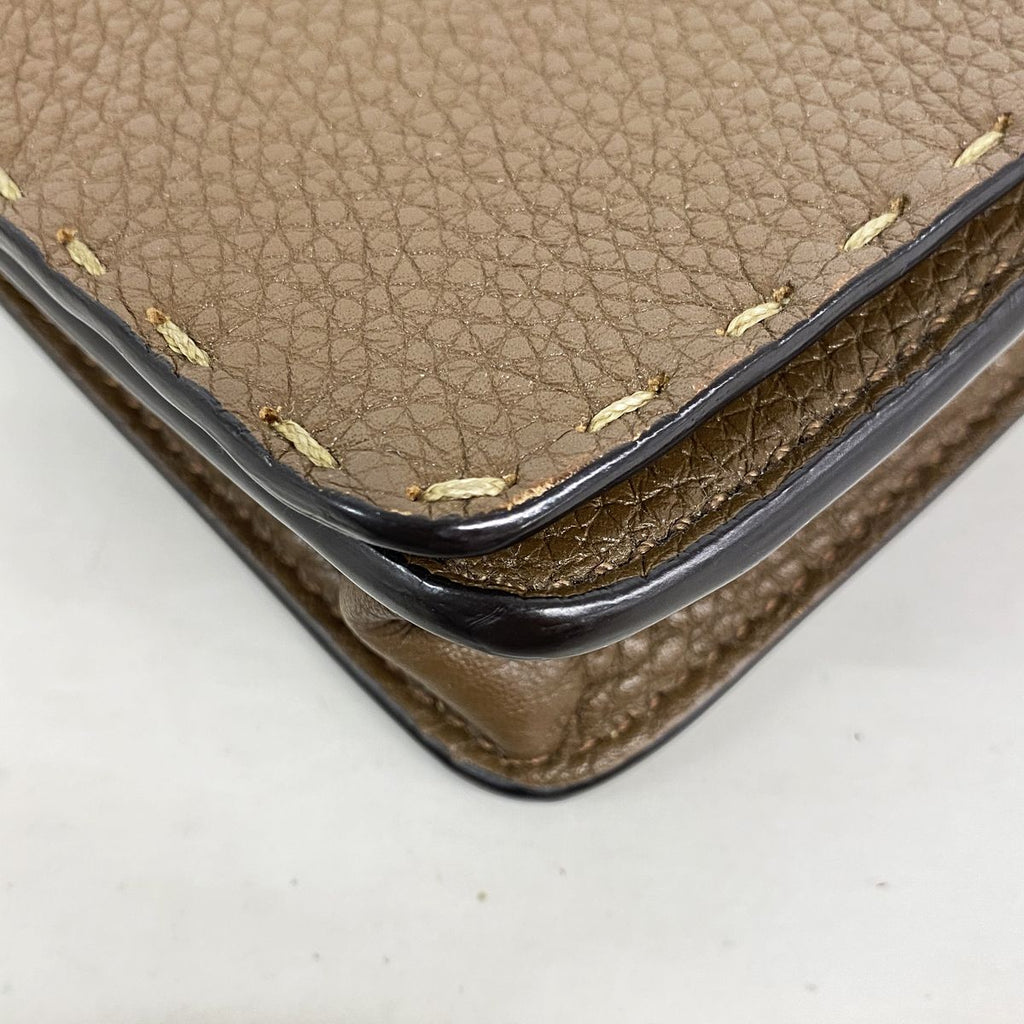 Fendi Shoulder Bag Selleria Leather Brown Gold — view 6