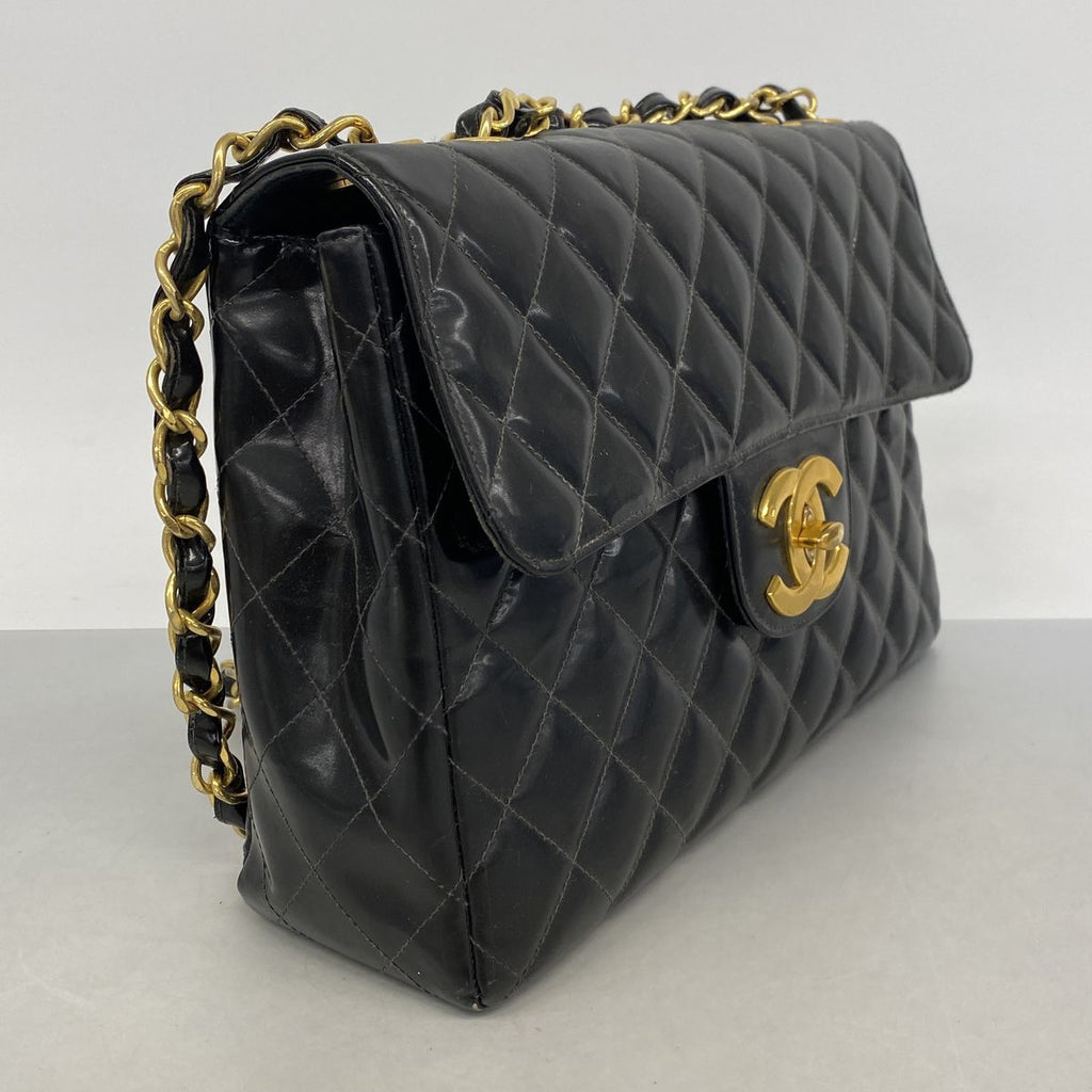 Chanel Shoulder Bag Maxi Quilted Patent Leather Black Gold — view 2