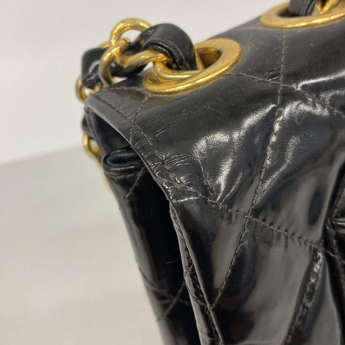 Chanel Shoulder Bag Maxi Quilted Patent Leather Black Gold — view 7