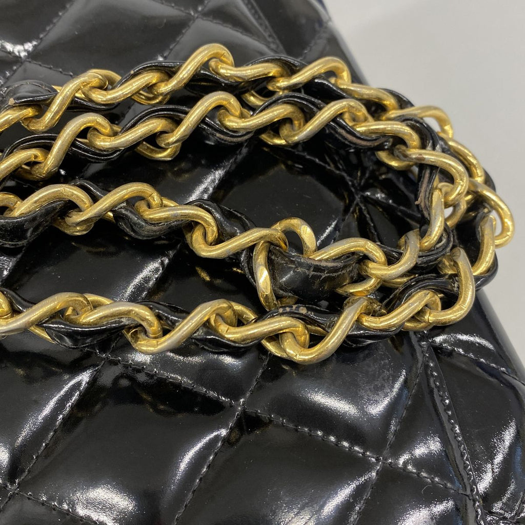 Chanel Shoulder Bag Maxi Quilted Patent Leather Black Gold — view 8