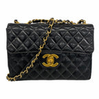 Chanel Shoulder Bag Maxi Quilted Patent Leather Black Gold