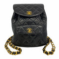 Chanel Backpack Quilted Lambskin Black Gold